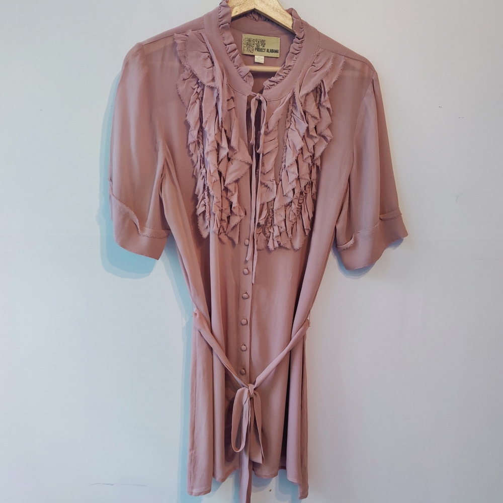 Pink Silk Chiffon Ruffled Tunic 12 Project Alabama Anthropologie